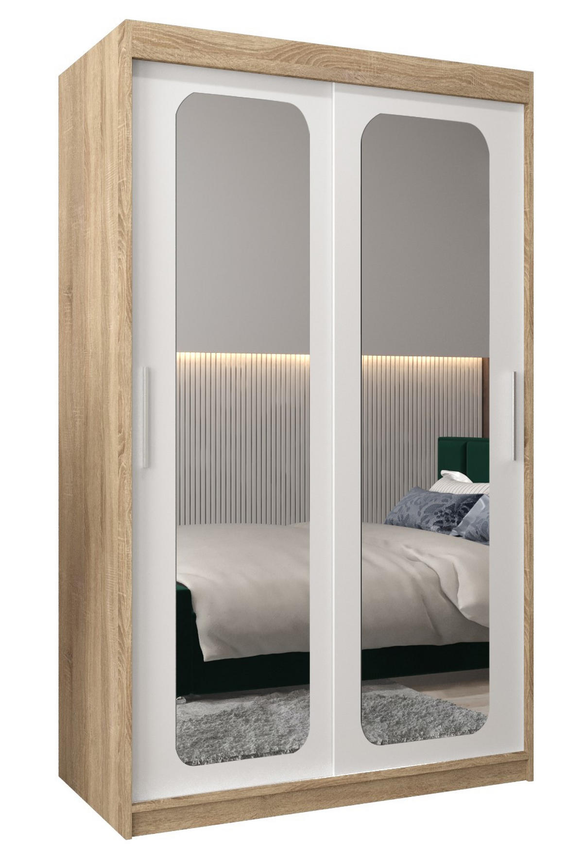 SCHWEBETÜRENSCHRANK 200/120/62 2-türig - Silberfarben/Weiß, Holz/Kunststoff (120/200/62cm) - Abiks Möbel