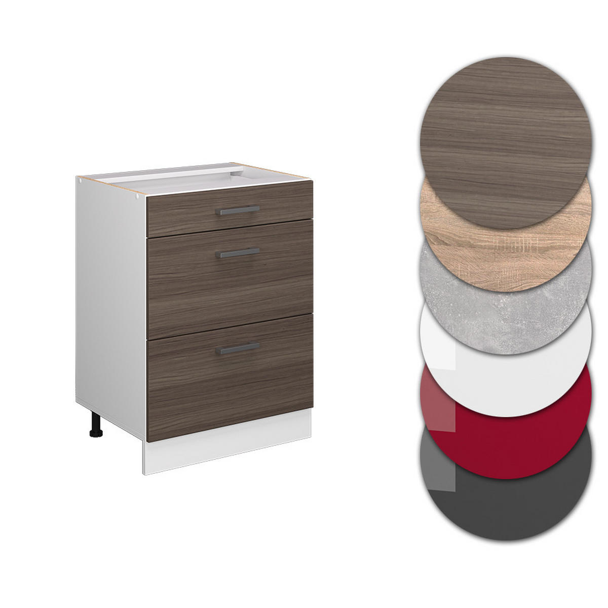 KÜCHENSCHRANK R-Line Grau 60 cm mit Schubladen, AP Marmor - Weiß/Braun, Holzwerkstoff (60/81.6/60cm) - Vicco