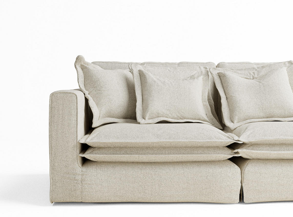 6-SITZER SOFA Amalfi Creme Webstoff - Creme/Schwarz, Holz/Holzwerkstoff (338/90/119cm) - Maison de Reve