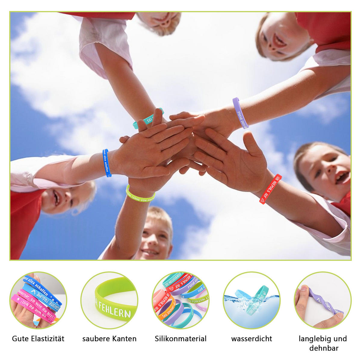 24 Stück Motivationsarmbänder Kinder, 6cm Silikon Armband, kleine geschenke für kinder, Abschiedsgeschenk Schüler Grundschule - Multicolor, Textil (18/1.2/6cm)