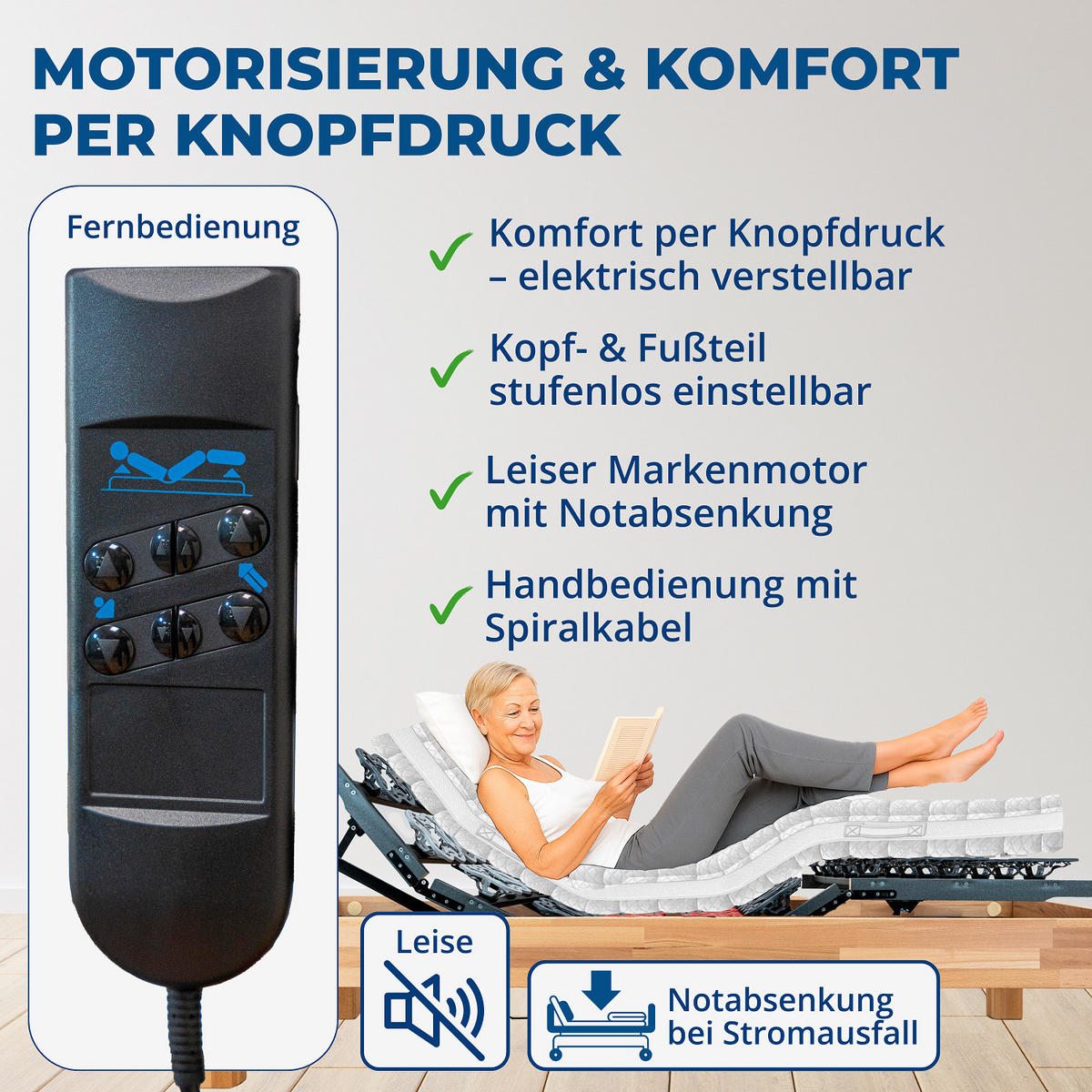 TELLERLATTENROST AEROBALANCE KF 80x200 cm, mit Motor, Kopf-Fußteil verstellbar, fertig montiert - Grau, Holz (80/200cm) - Reha-Schlafwelt