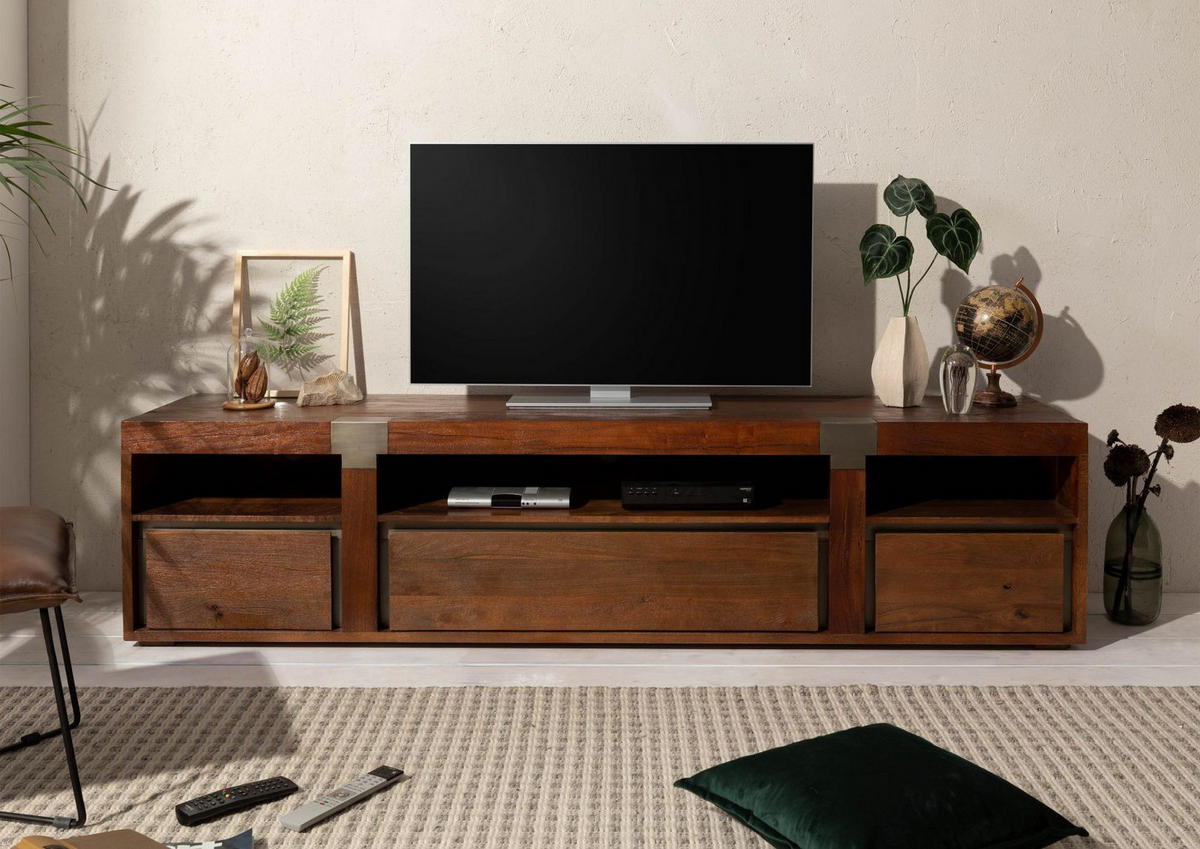 TV-BOARD Mango 220x48x55 braun lackiert Amsterdam #26 - Braun, Holz (220/55/48cm) - Massivmoebel24