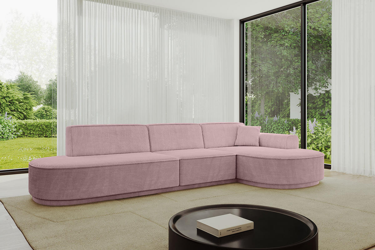 ECKSOFA Ottomane Rechts MARI-L2-v3 - 328x171x83 cm Rosa Cord - Schwarz/Rosa, Holzwerkstoff/Kunststoff (171/328cm) - ALTDECOR