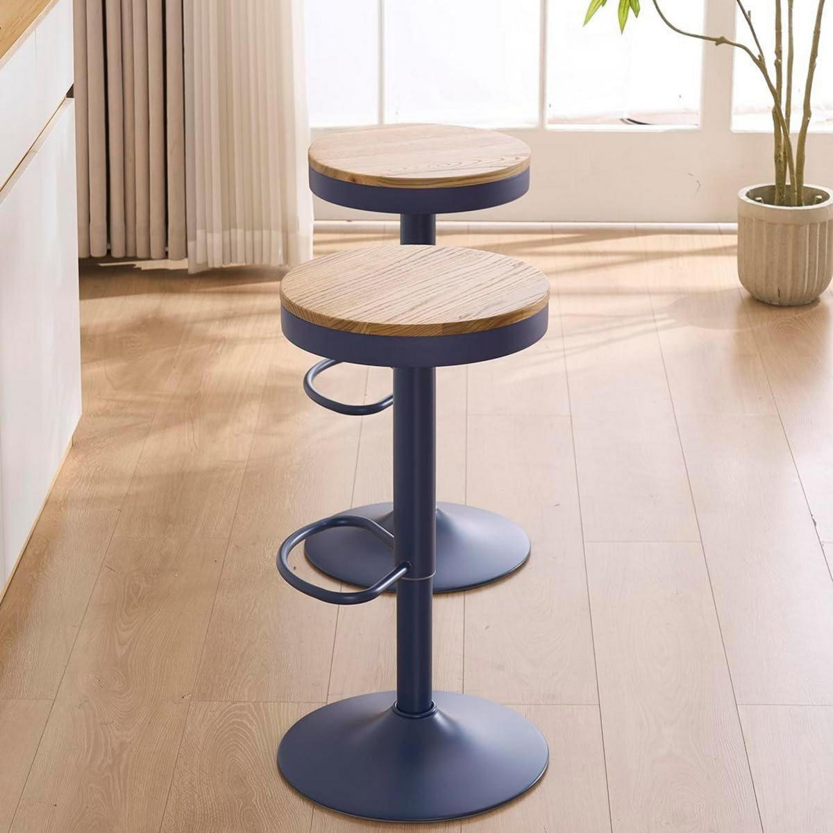 BARHOCKER 2er Set Höhenverstellbar Schwenkbar Marineblau Vintage - Dunkelblau, Holz (38.5/56/38.5cm)