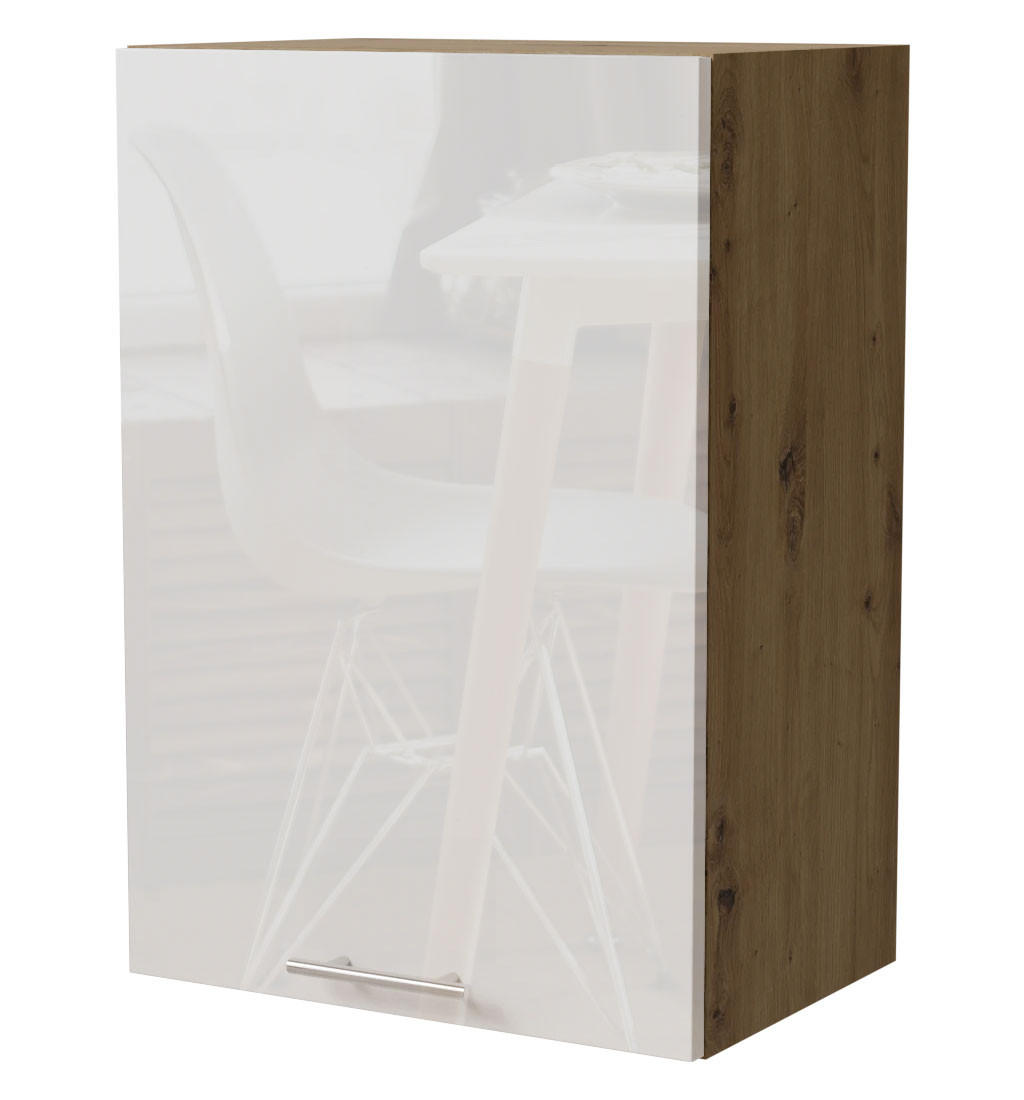 Feldmann-Wohnen Küchenhängeschrank Weiß Hochglanz, Eiche Artisan 50x72x32.5 cm