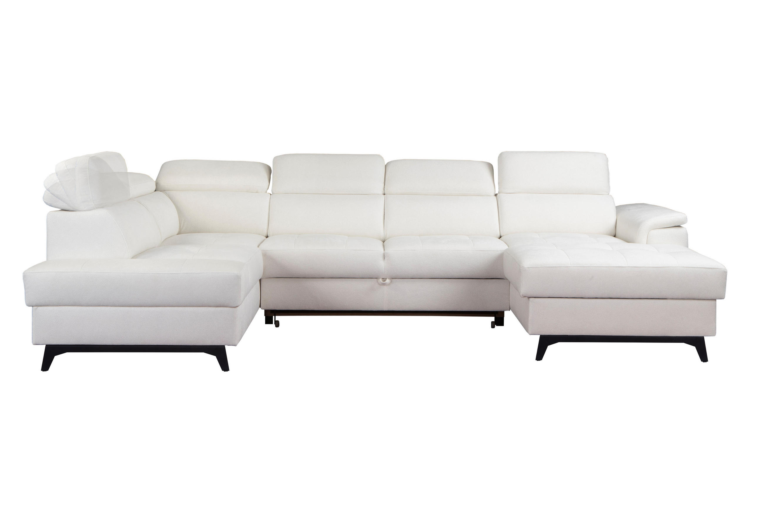 WOHNLANDSCHAFT VOLA Weiß Velours-Stoff mit Schlaffunktion - Weiß, Holz (348/105/199cm) - MASSENO