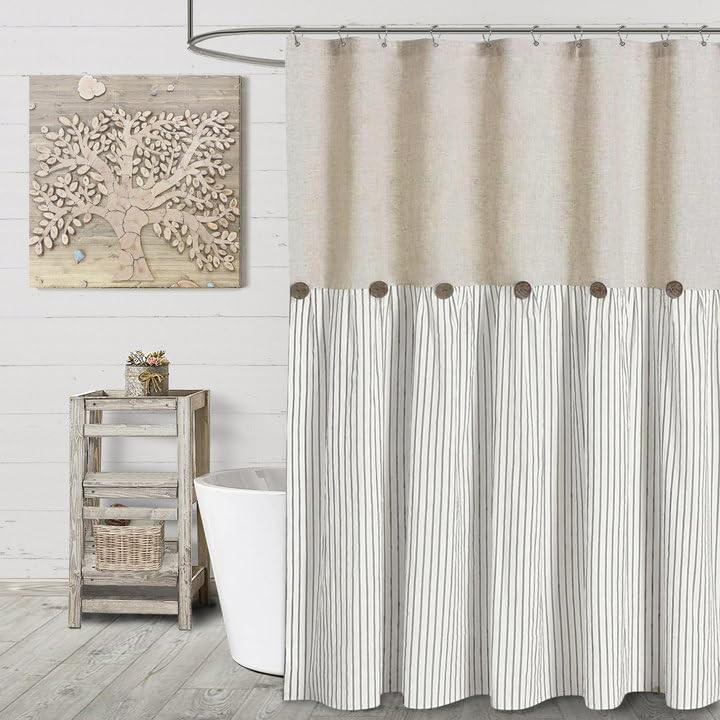DUSCHVORHANG Grau Landhaus Stil Leinen Polyester - Grau, Textil (183/183cm) - MCBOSON
