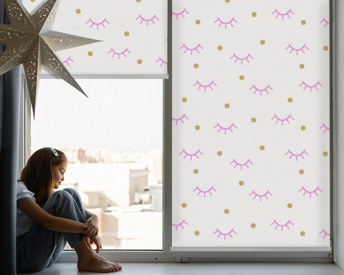 VNÚTORNÁ roleta - okenná roleta - roleta - 120x140 cm - Nakreslené obočie a bodky - pink, plast (120/140/0.5cm) - TULUP