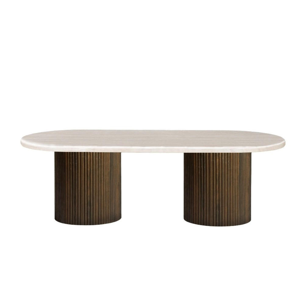 MODERNER Couchtisch mit ovaler Travertin-Tischplatte - Beige/Braun, Keramik (70/130/45cm) - alesvelt