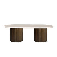MODERNER Couchtisch mit ovaler Travertin-Tischplatte - Beige/Braun, Keramik (70/130/45cm) - alesvelt