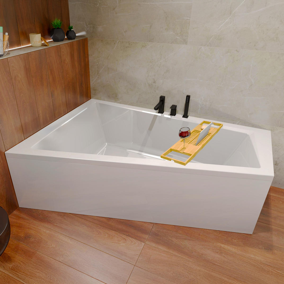 BADEWANNE Eckwanne INTIMA 180/125 Links + Schürze + Ablage Ablauf Füße - Weiß, Kunststoff (125/55.5/180cm) - bad land