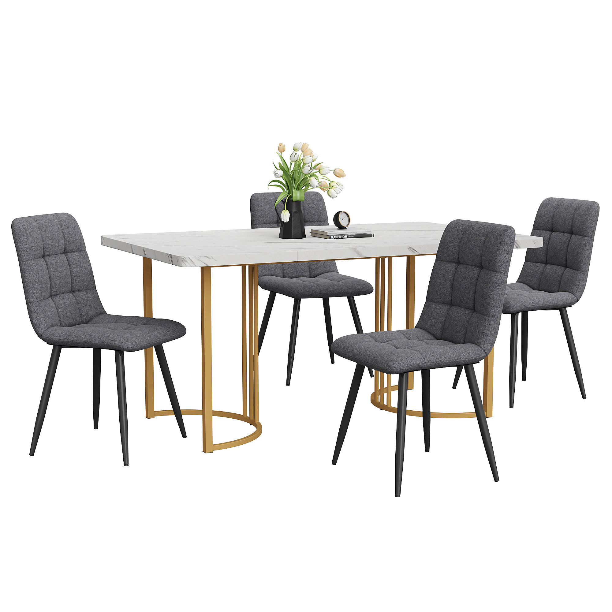 ESSGRUPPE Esstisch 4 Stühle MDF Weiß Grau 140x80cm - Weiß, Holzwerkstoff (140/75/80cm) - FLIEKS