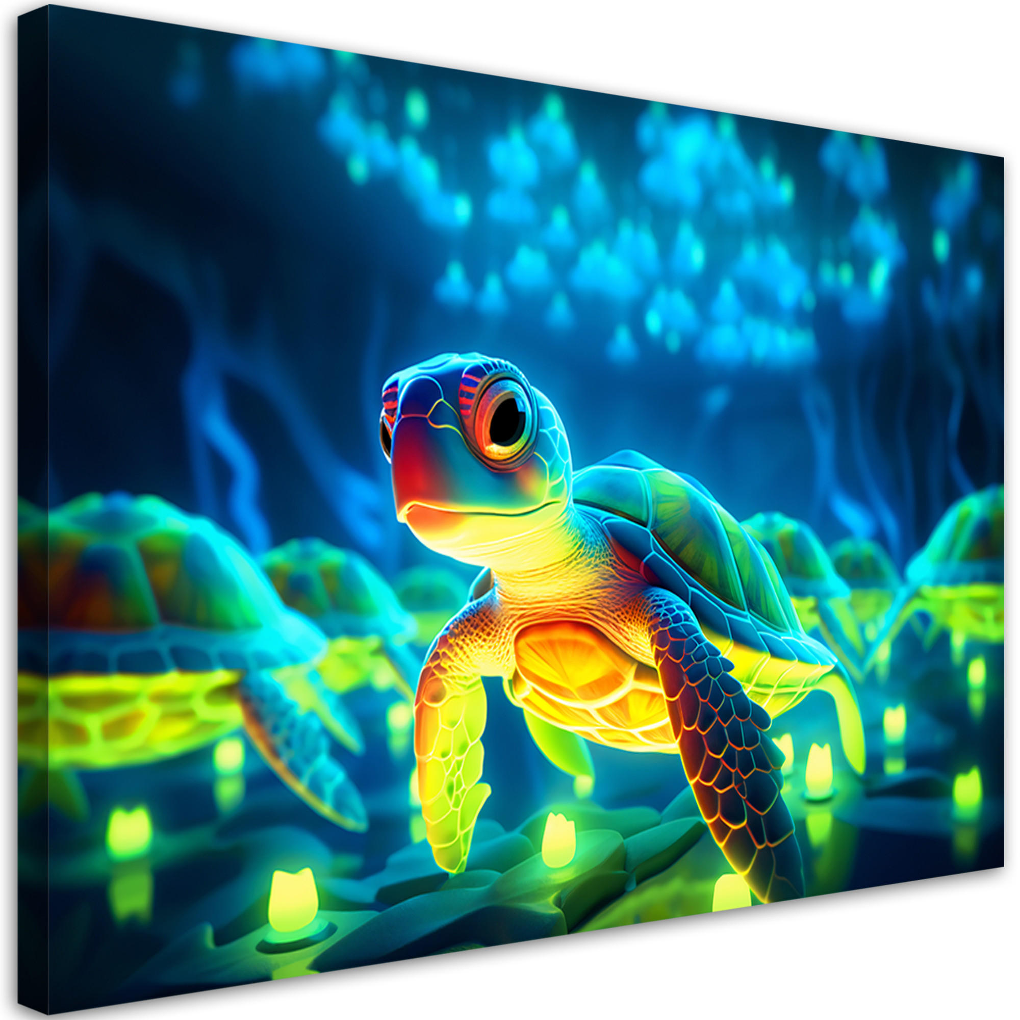 WANDBILD kosmische neon schildkröte - Multicolor, Textil (60/40cm) - Feeby