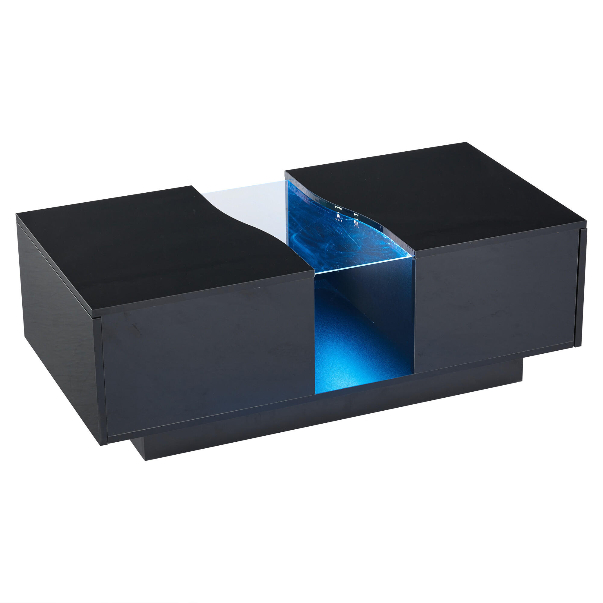 COUCHTISCH mit 2 Schubladen und LED Schwarz - Schwarz, Holzwerkstoff (100/50/35cm) - Urban Meuble