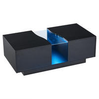 COUCHTISCH mit 2 Schubladen und LED Schwarz - Schwarz, Holzwerkstoff (100/50/35cm) - Urban Meuble