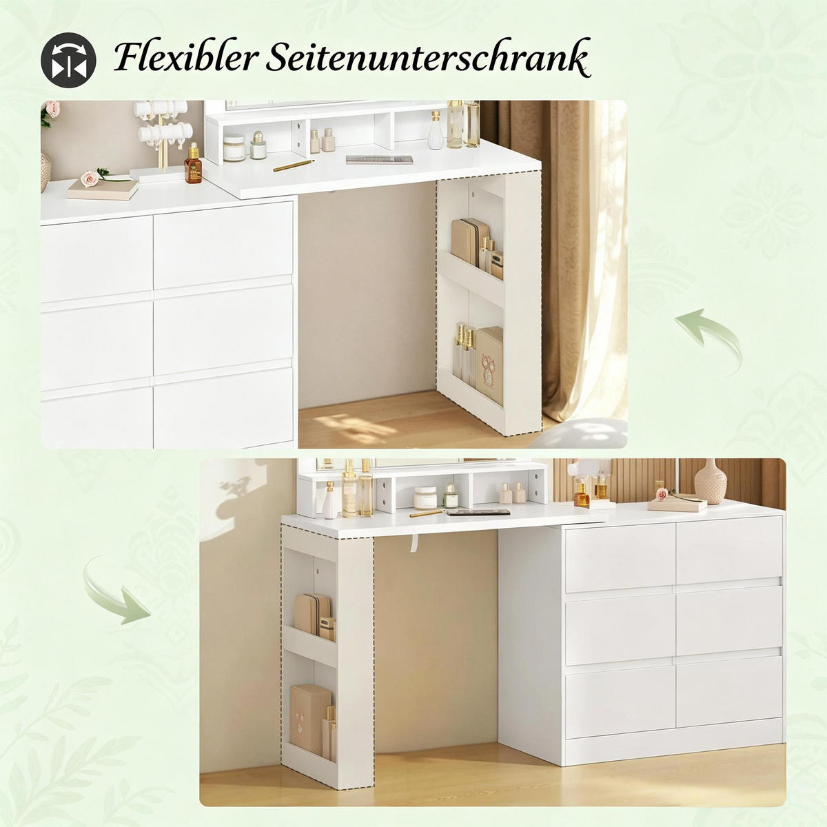 SCHMINKTISCH,MIT Rechteckigem LED Spiegel,134.5*80*40cm - Weiß, Holzwerkstoff (90/134.5/40cm) - Vallsero
