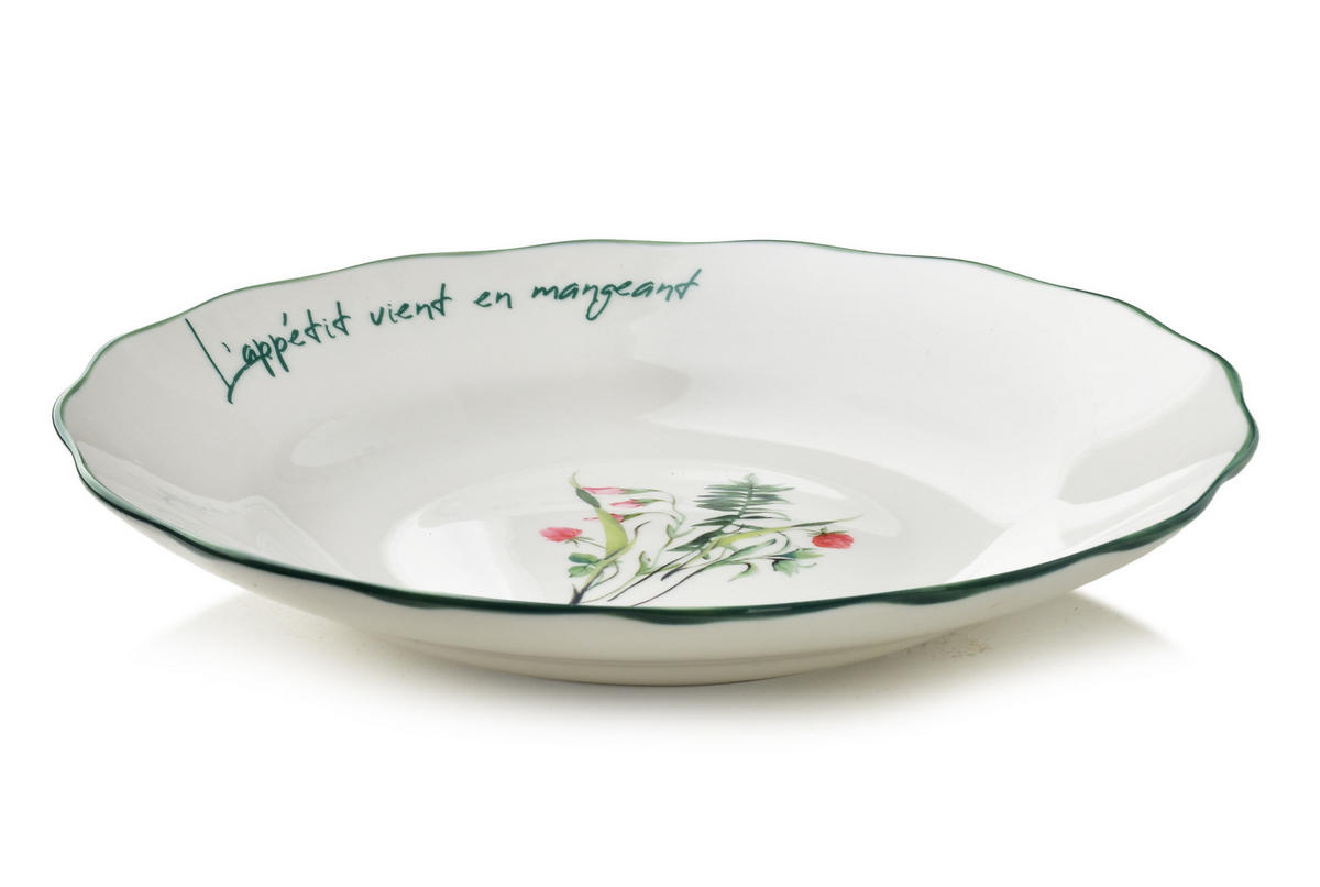 HLUBOKÝ TALÍŘ MOLLIE, porcelán, bílá - zelená barva, keramika (4cm) - Mondex