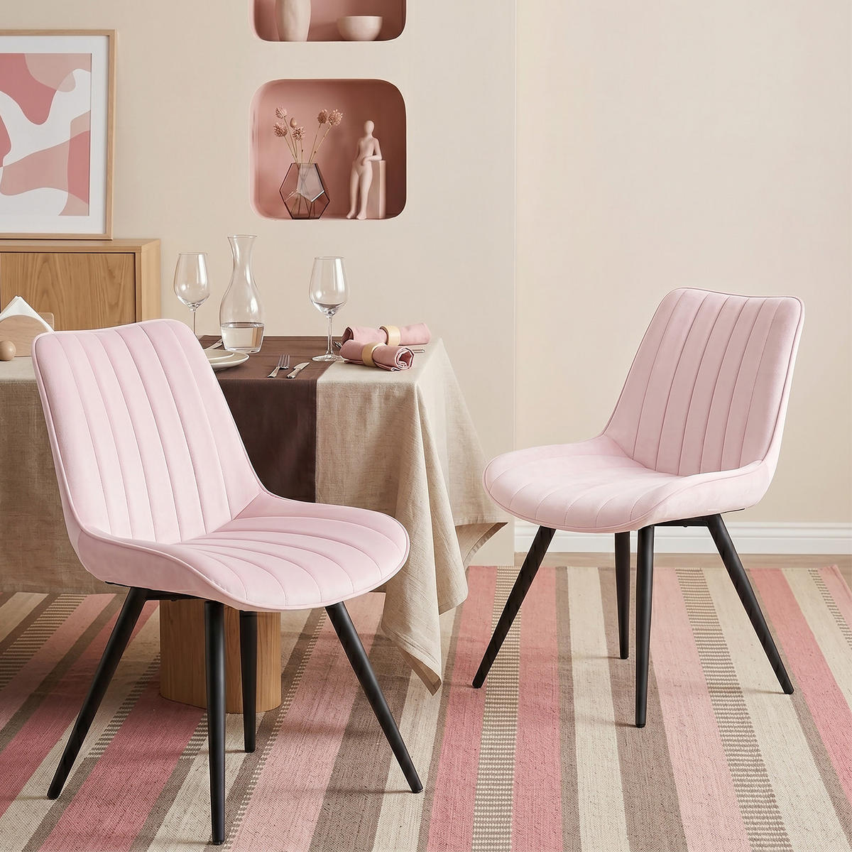 STUHL-SET 6 Stück aus Samt in Modernem Stil-YZ1 - Pink, Textil (53/88/62.5cm) - HOMAVO