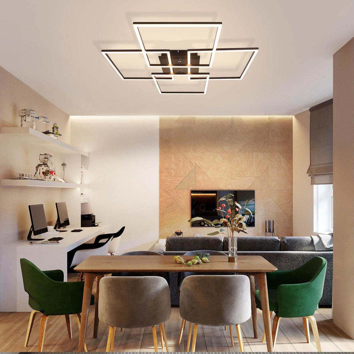 LED-DECKENLEUCHTE Gallegos 72.4/72.4/7.3 cm - Schwarz, Metall (72.4/72.4/7.3cm) - Nettlife