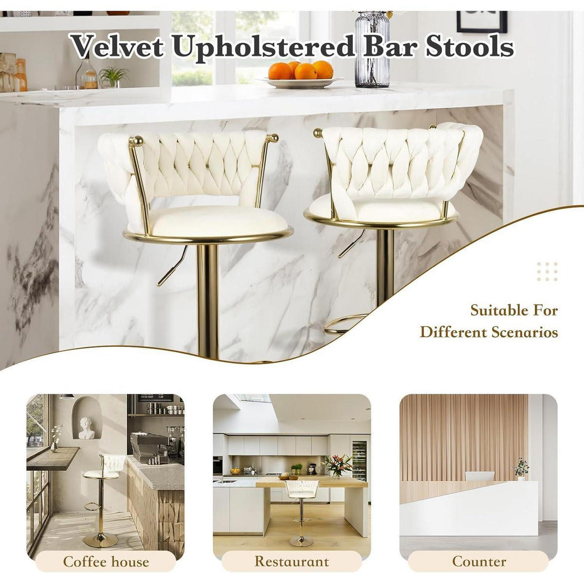BARHOCKER 4er Set Höhenverstellbar mit Rückenlehne Gold/Beige - Goldfarben, Metall (46/100/46cm)