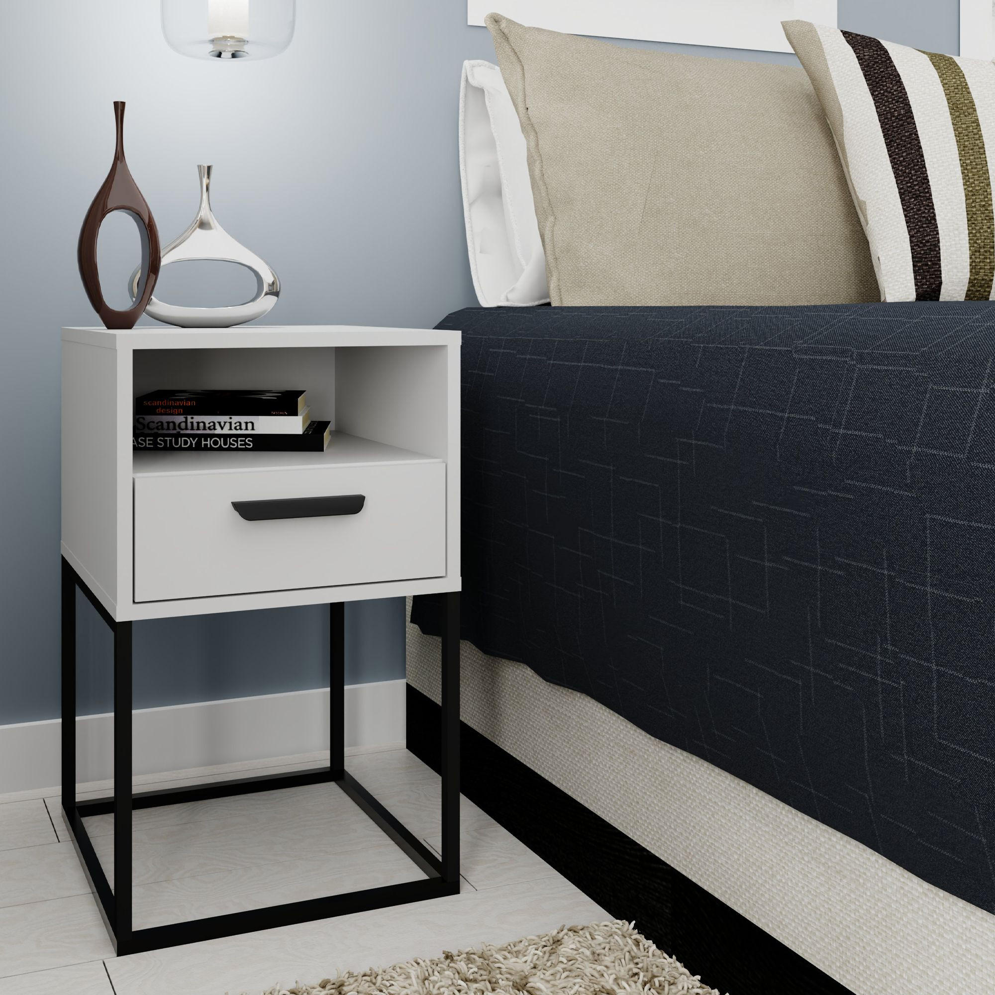 NACHTTISCH RECTUS Nachtschrank, Modern - Schwarz/Weiß, Holzwerkstoff (40/65/39cm) - KONSIMO®