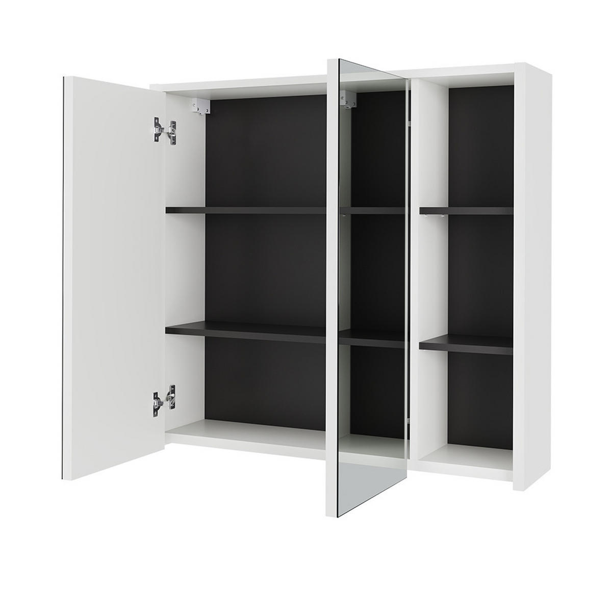 BADSPIEGELSCHRANK Viola Weiß/Grau 80 x 75 cm mit offenen Regalen - Weiß/Grau, Holzwerkstoff (80/75/18cm) - Vicco