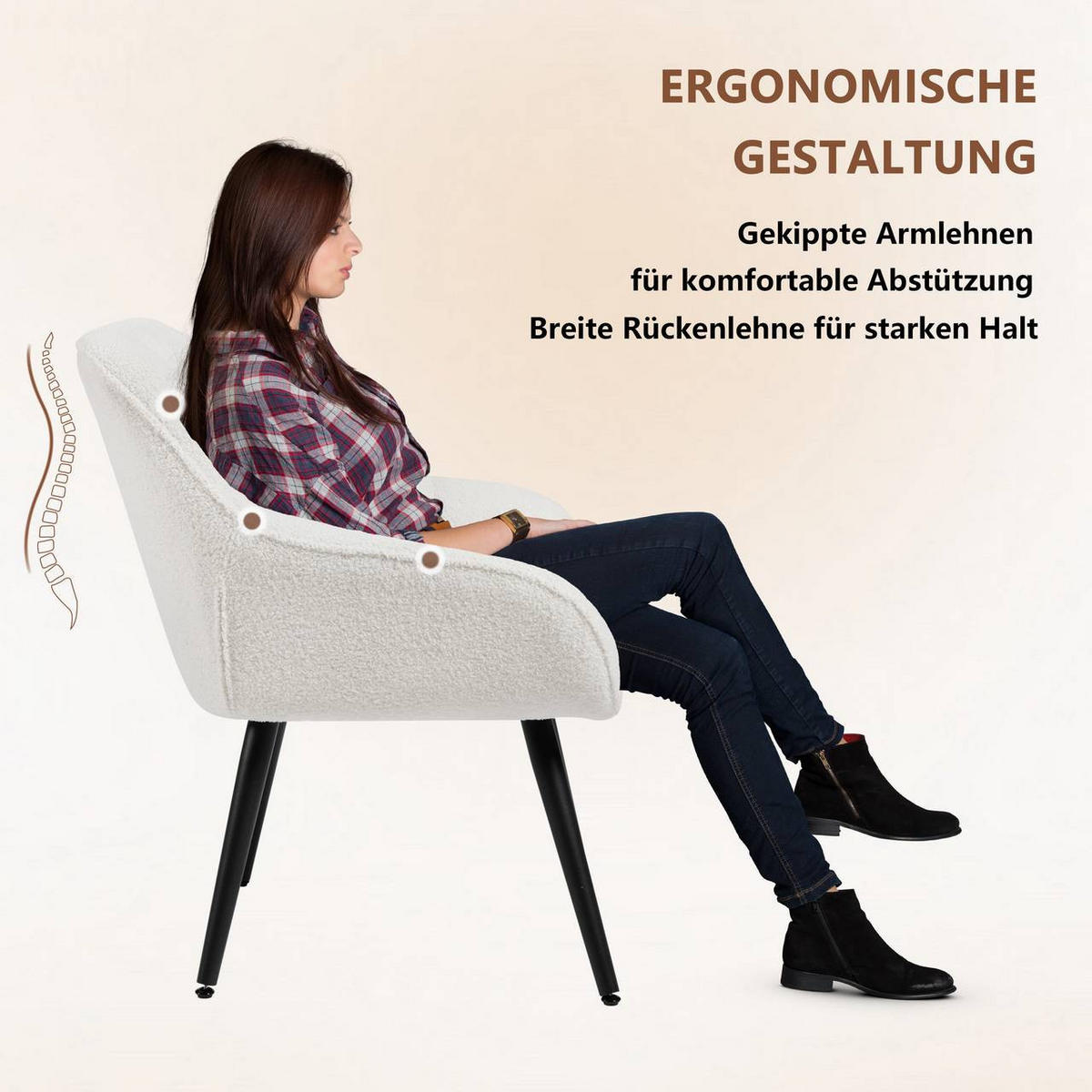 RELAXSESSEL Frottee, mit Metallbeinen, Creme - Creme/Schwarz, Kunststoff/Textil (64/78.5/68.5cm) - Woltu