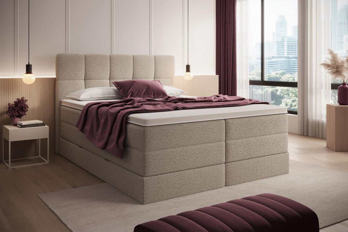 BOXSPRINGBETT Madison 1 beige 160/200 H3/H4 Boucle - Beige, Textil (160/200cm) - wonello