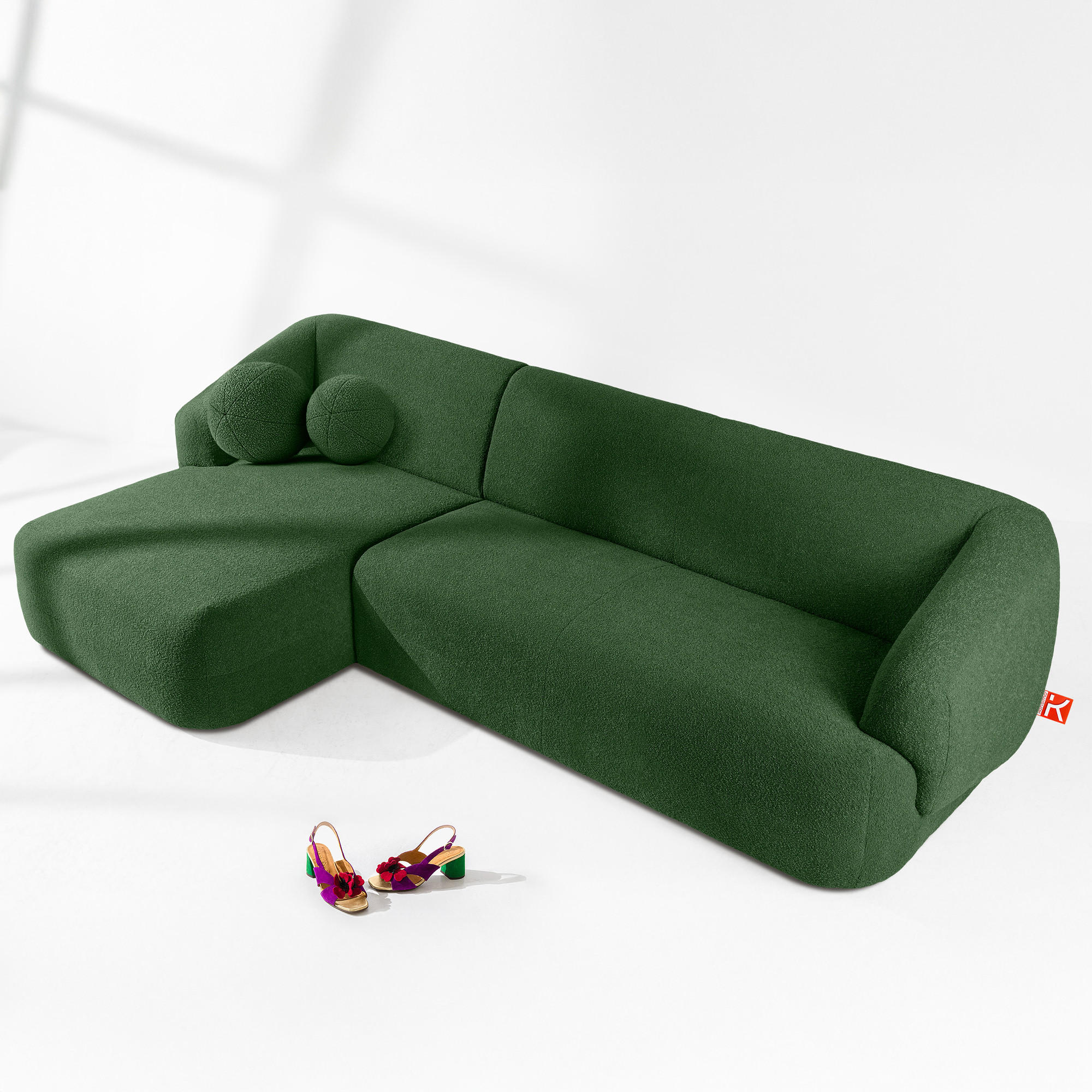 ECKSOFA LINKS VIRA, Grün, Bouclé - Schwarz/Grün, Holz/Holzwerkstoff (300/160cm) - KONSIMO®
