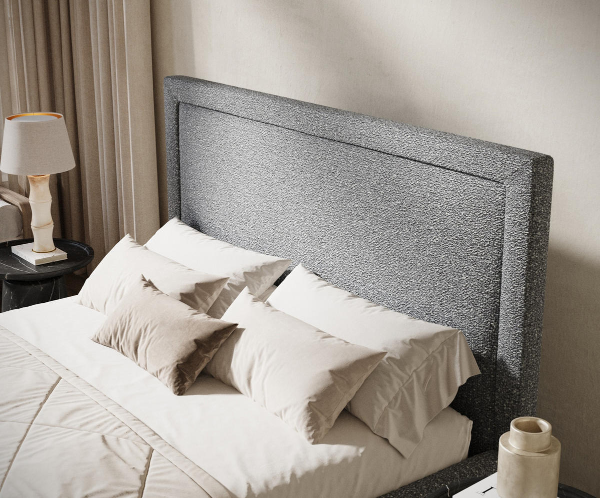 POLSTERBETT Ordina Grau 160/200 cm im Plüsch-Stoff - Silberfarben/Naturfarben, Holz/Holzwerkstoff (160/200cm) - Maison de Reve