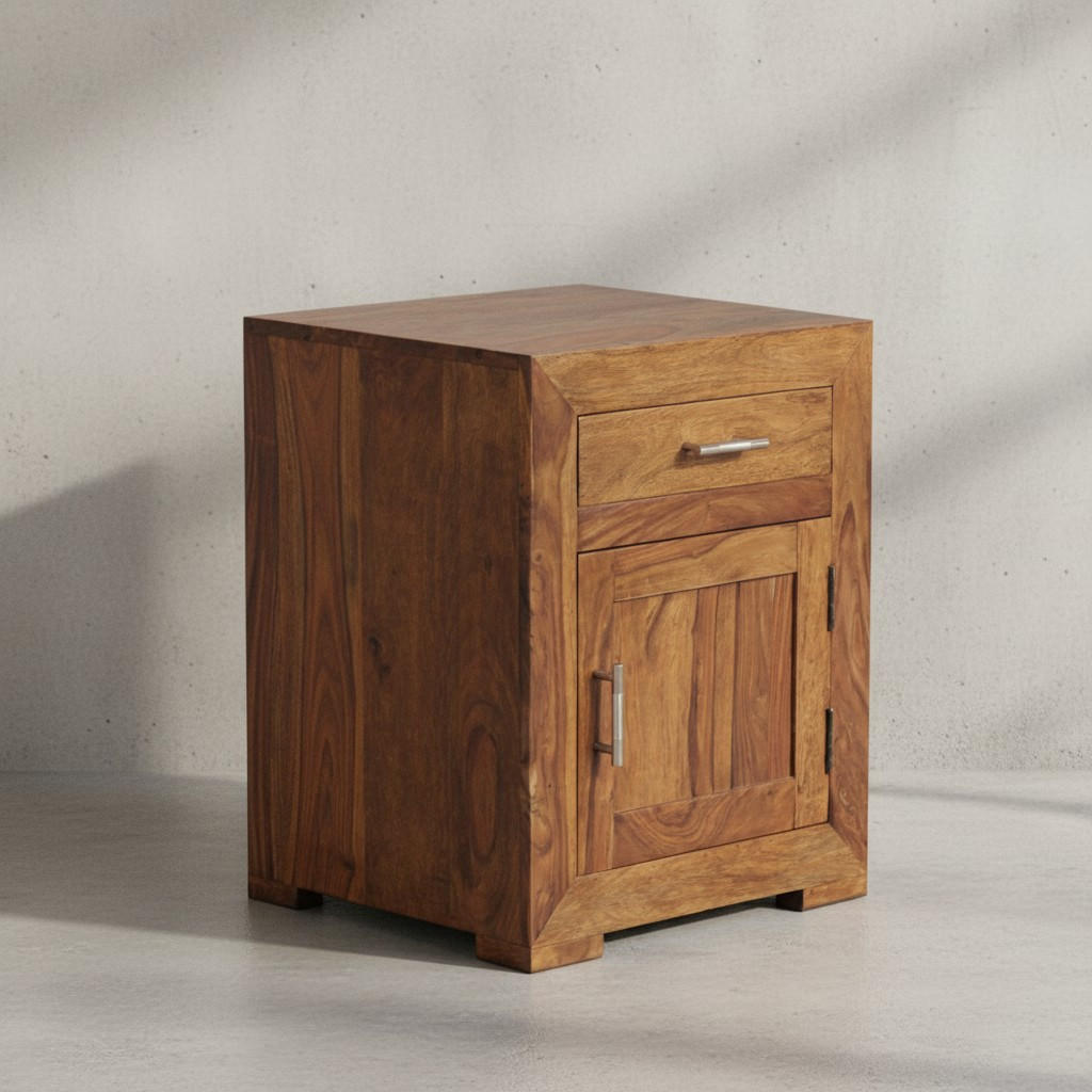 NACHTTISCH Massivholz Schublade Tür Landhausstil, Braun 50x40x60 cm - Braun, Holz/Metall (50/60/40cm) - KADIMA DESIGN