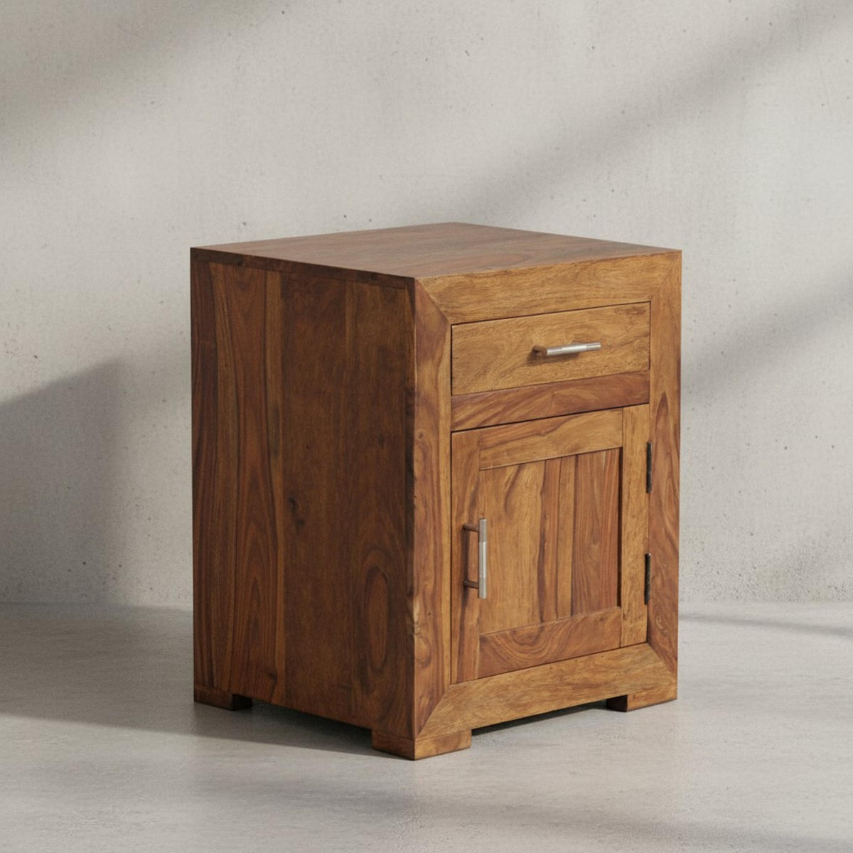 NACHTTISCH Massivholz Schublade Tür Landhausstil, Braun 50x40x60 cm - Braun, Holz/Metall (50/60/40cm) - KADIMA DESIGN
