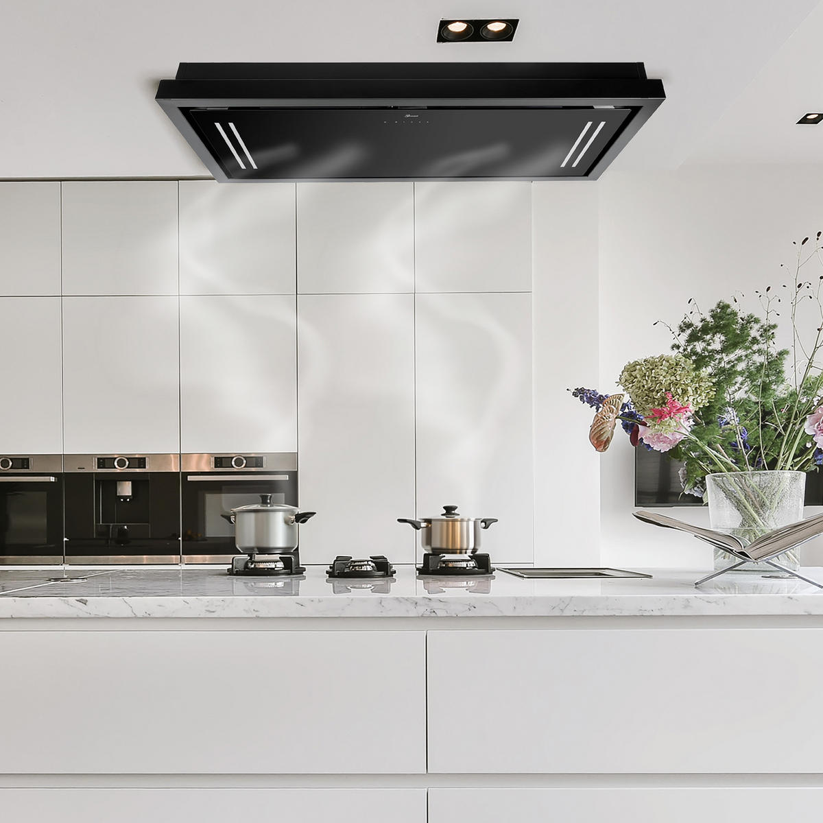 DUNSTABZUGSHAUBE GCH C 343 120 BL + Umluftset, 120 cm Schwarz Glas - Schwarz, Glas/Metall (120/17/60cm) - Gurari