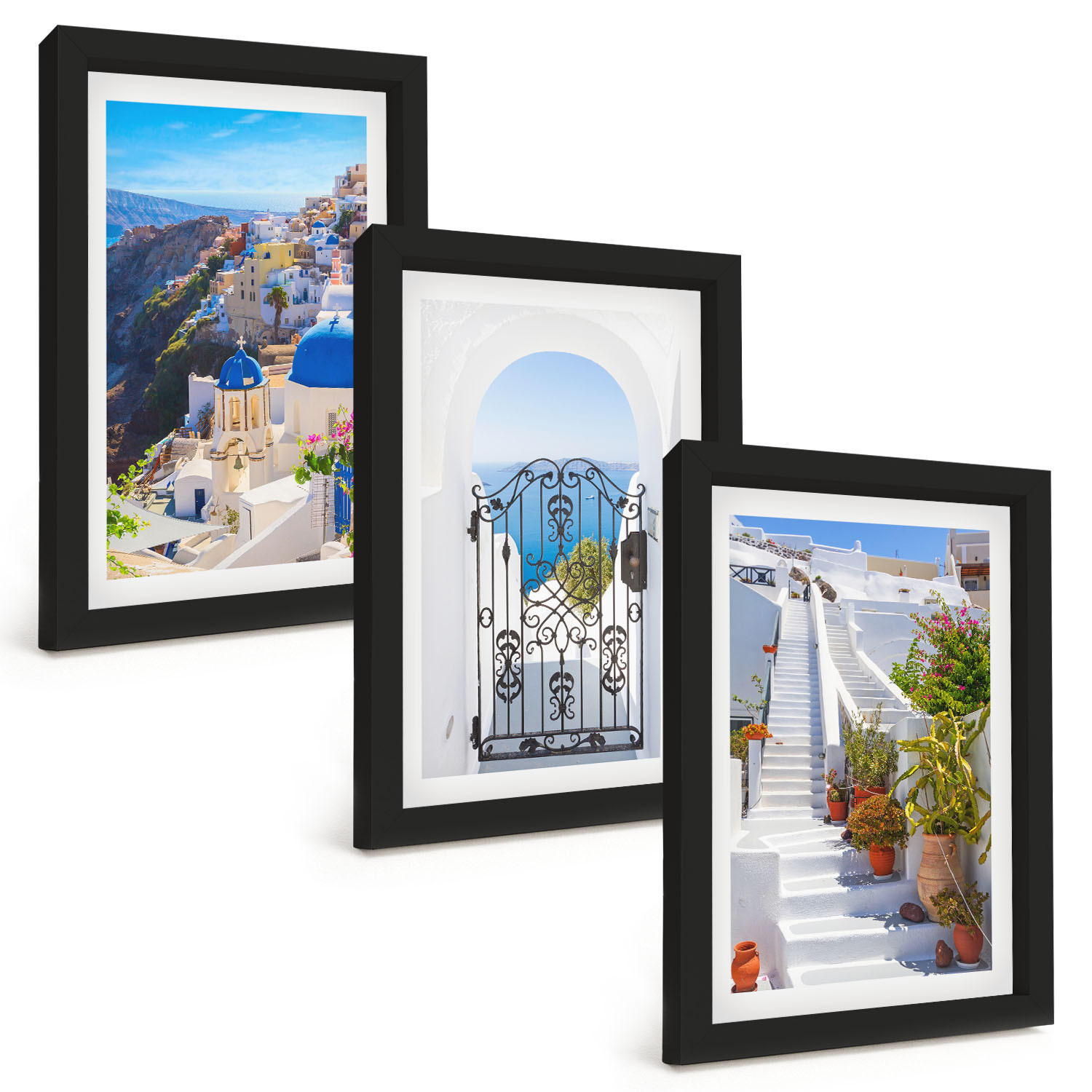 BILDER SET 3er Set - 20x30 cm Schwarzer Rahmen - Santorini-Architektur Oia - Schwarz, Kunststoff (20/30cm) - TULUP