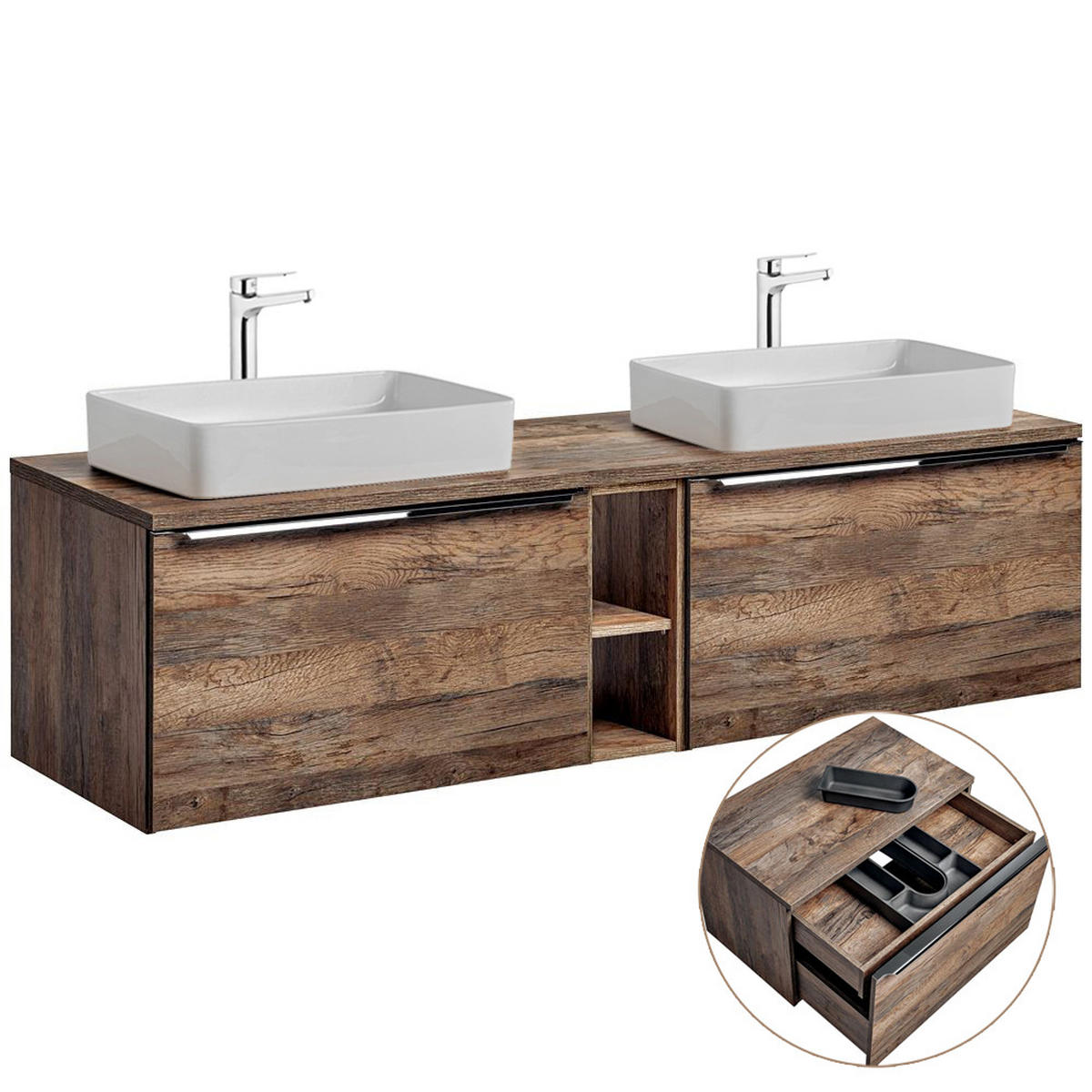 BADMÖBEL-SET 10-TLG. Puebla-56 - Braun, Holzwerkstoff (270/200/46cm) - Lomado