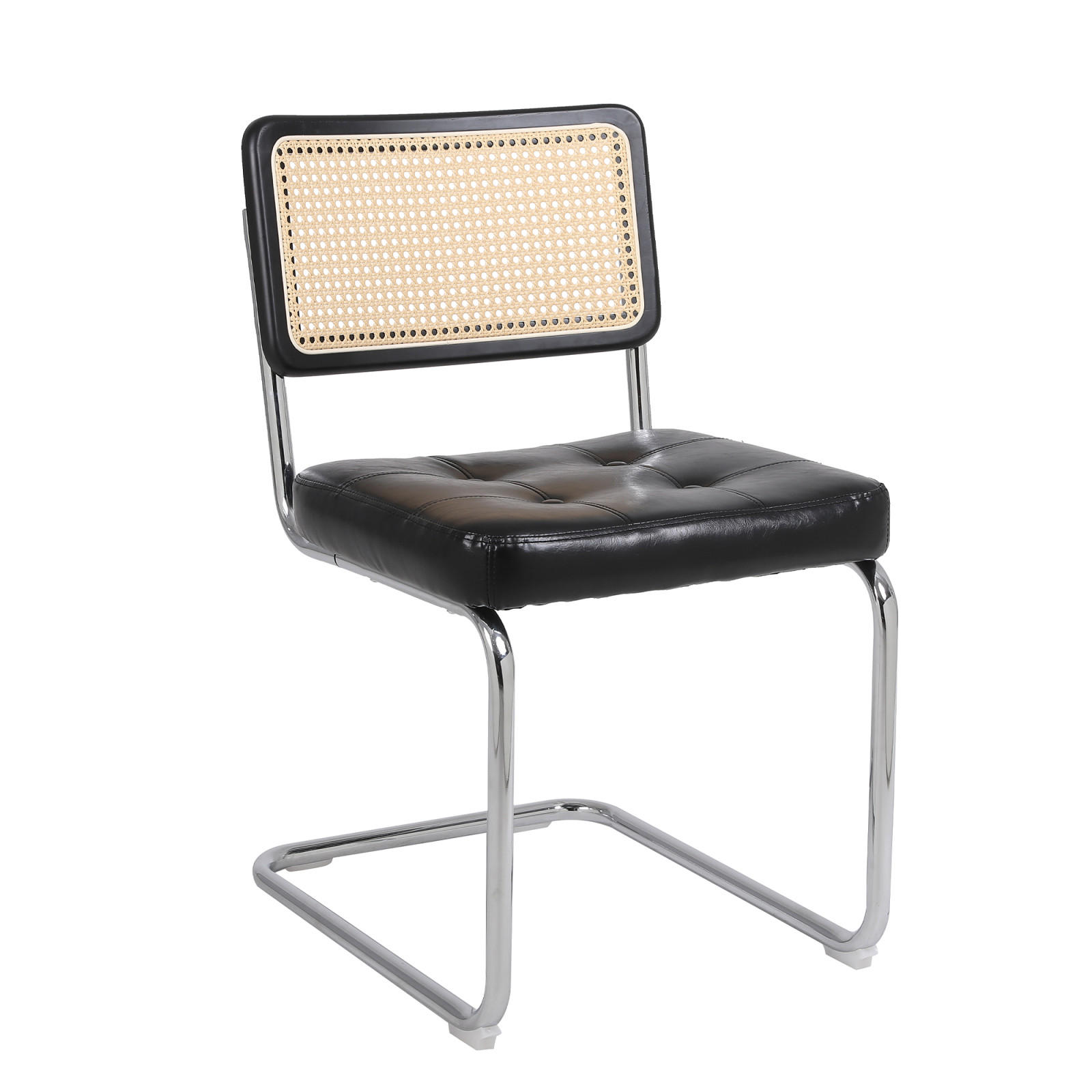 ESSZIMMERSTUHL 2er-Set mit Rattanlehne und PU-Polster, Schwarz - Schwarz, Kunststoff (50/85/61cm)