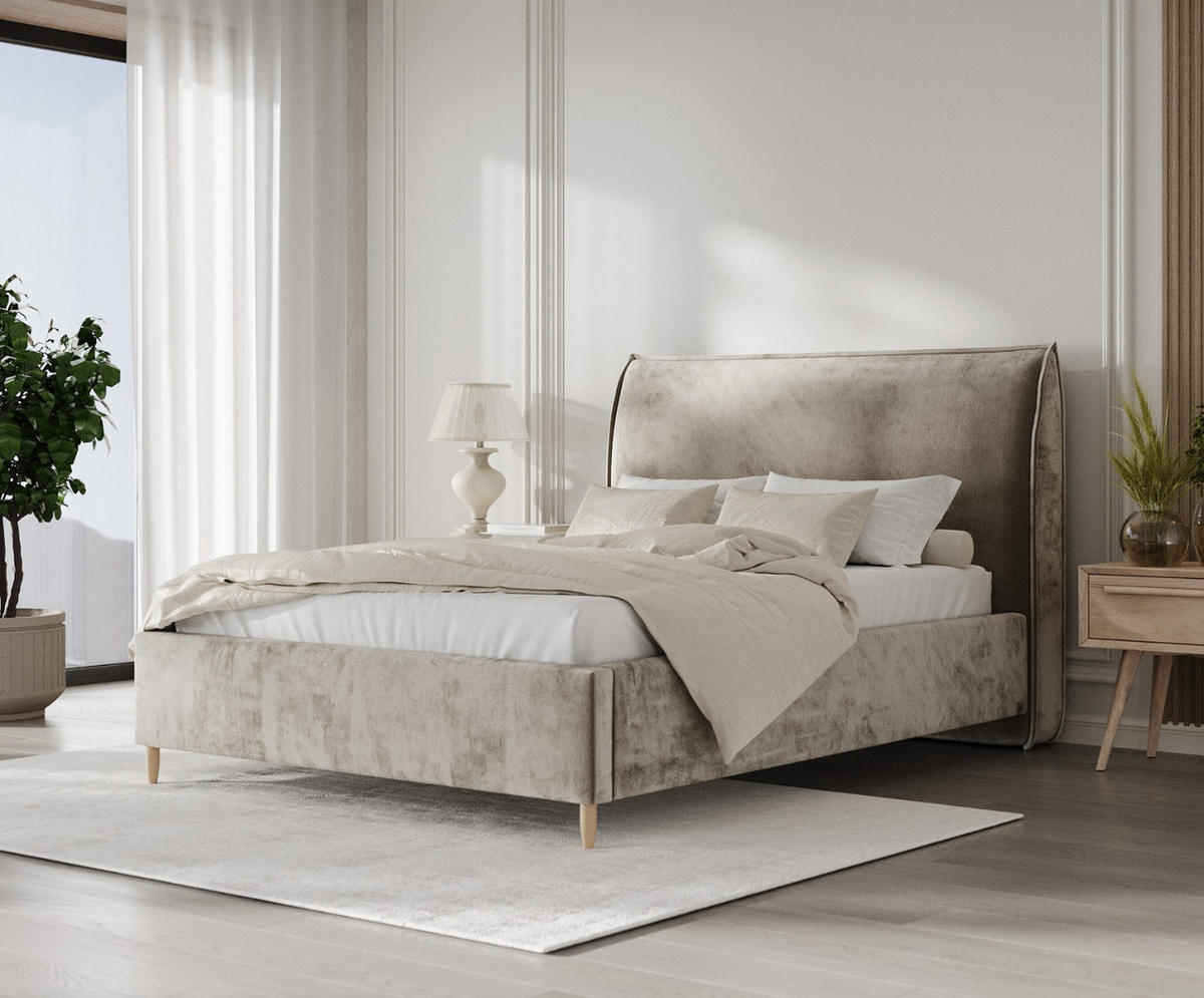 POLSTERBETT Mira 120/200 cm Beige im Lotta Stoff - Beige/Naturfarben, Holz/Holzwerkstoff (120/200cm) - AltaBeds