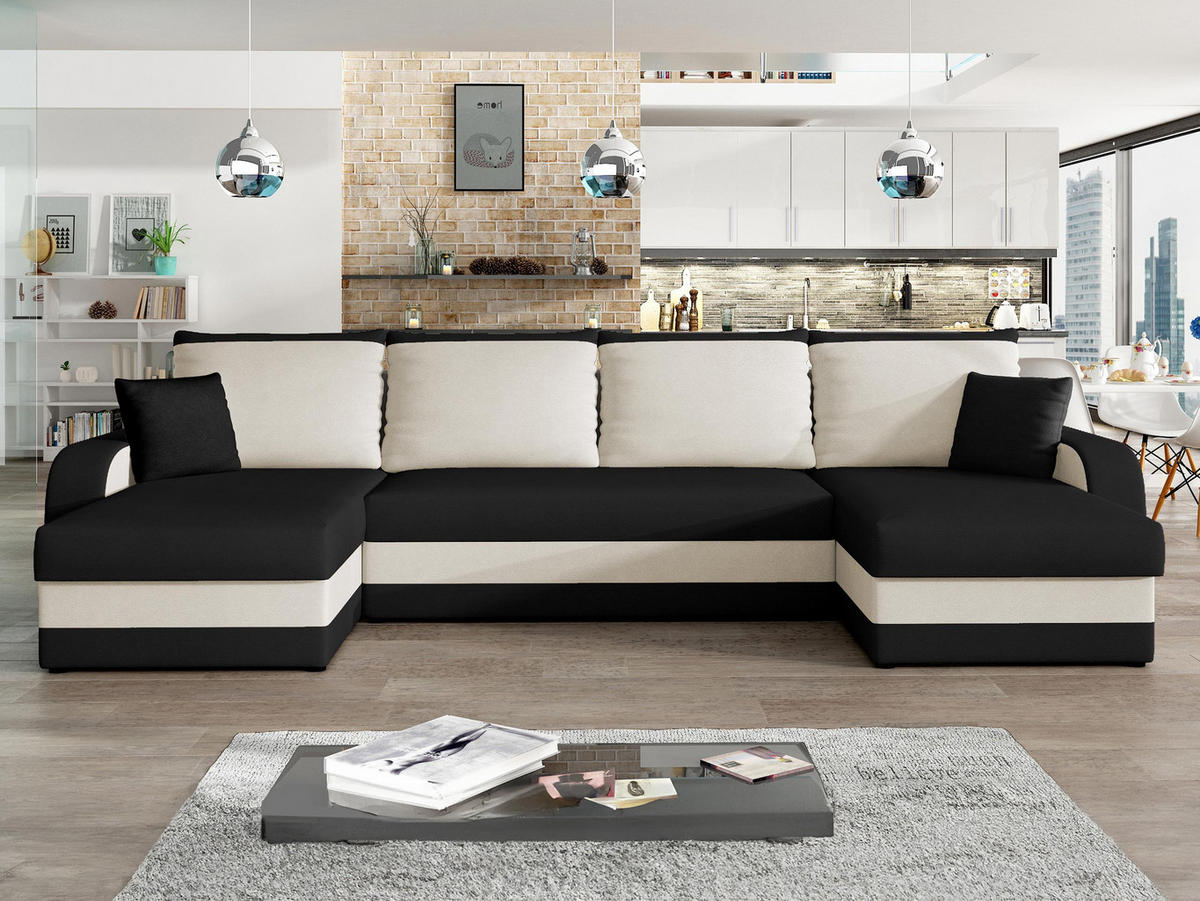 ECKSOFA Kris U - Schwarz/Weiß, Holz/Kunststoff (304/80/140cm) - MIRJAN24