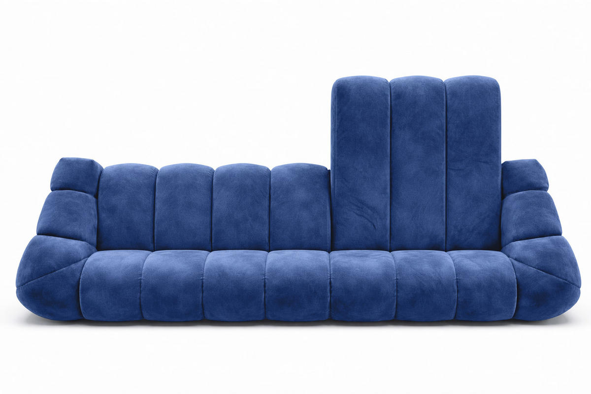 ECKSOFA Modulare L-Form, Veloursstoff Bluvel, Tintenblau, Rechts, CROISSANT XL - Blau, Holz (340/190cm) - Kaiser Möbel