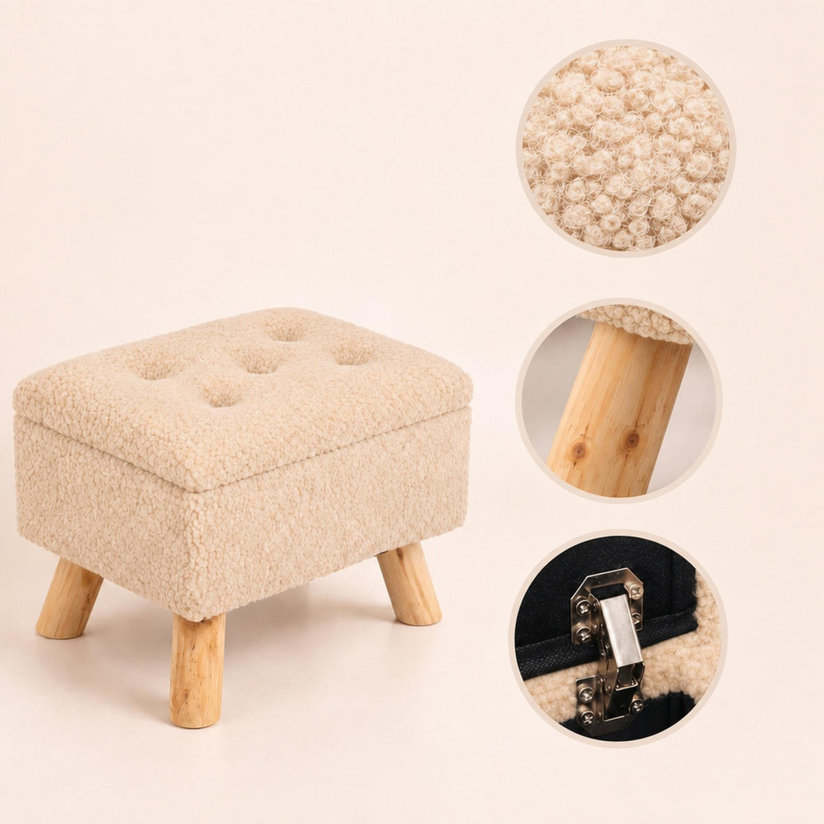 TABURET Béžový s úložným prostorem teddy - béžová, dřevo/kompozitní dřevo (38/28/28cm) - Relaxdays