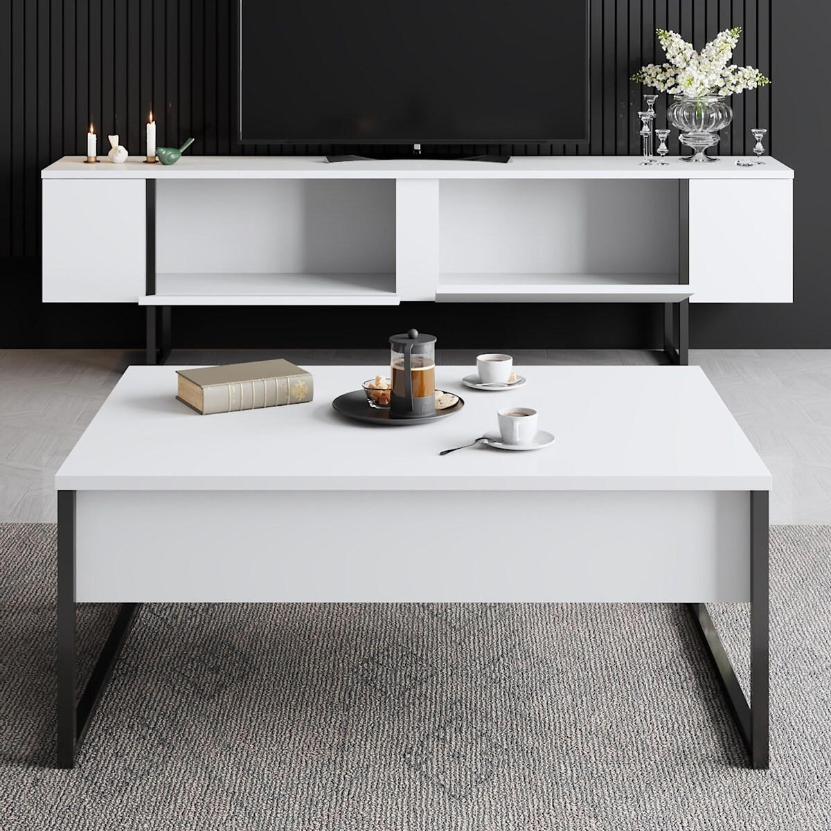 TV-MÖBEL mit 2 Klapptüren Luxe 180/30/50 cm - Weiß, Holzwerkstoff (180/50/30cm) - Calicosy