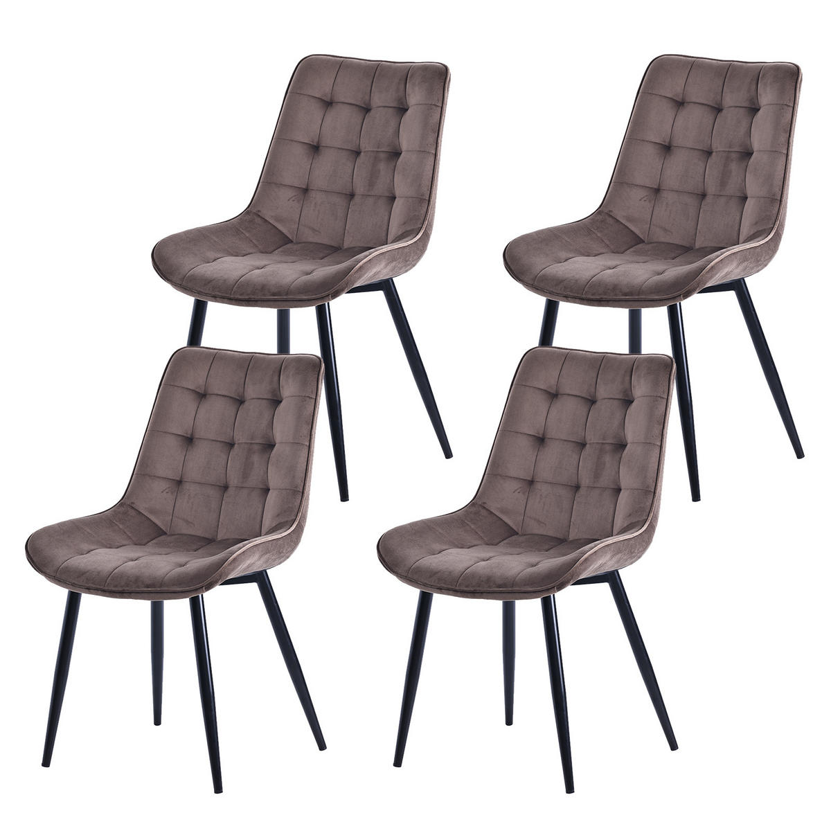 STUHL-SET 4 Stück Samt-YZ2 - Mokka, Textil (53/88/62.5cm) - HOMAVO