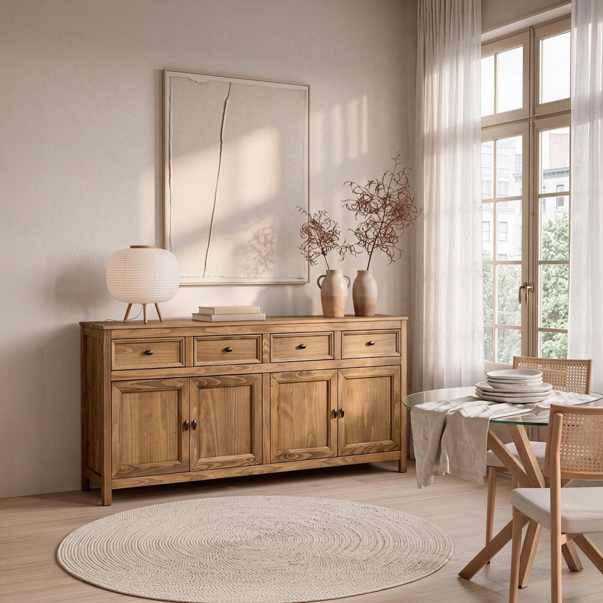 ANRICHTE NIEDRIGE Serena Natürlich 180 cm x 82 cm - Naturfarben, Holz (180/82/39cm) - Klast Home