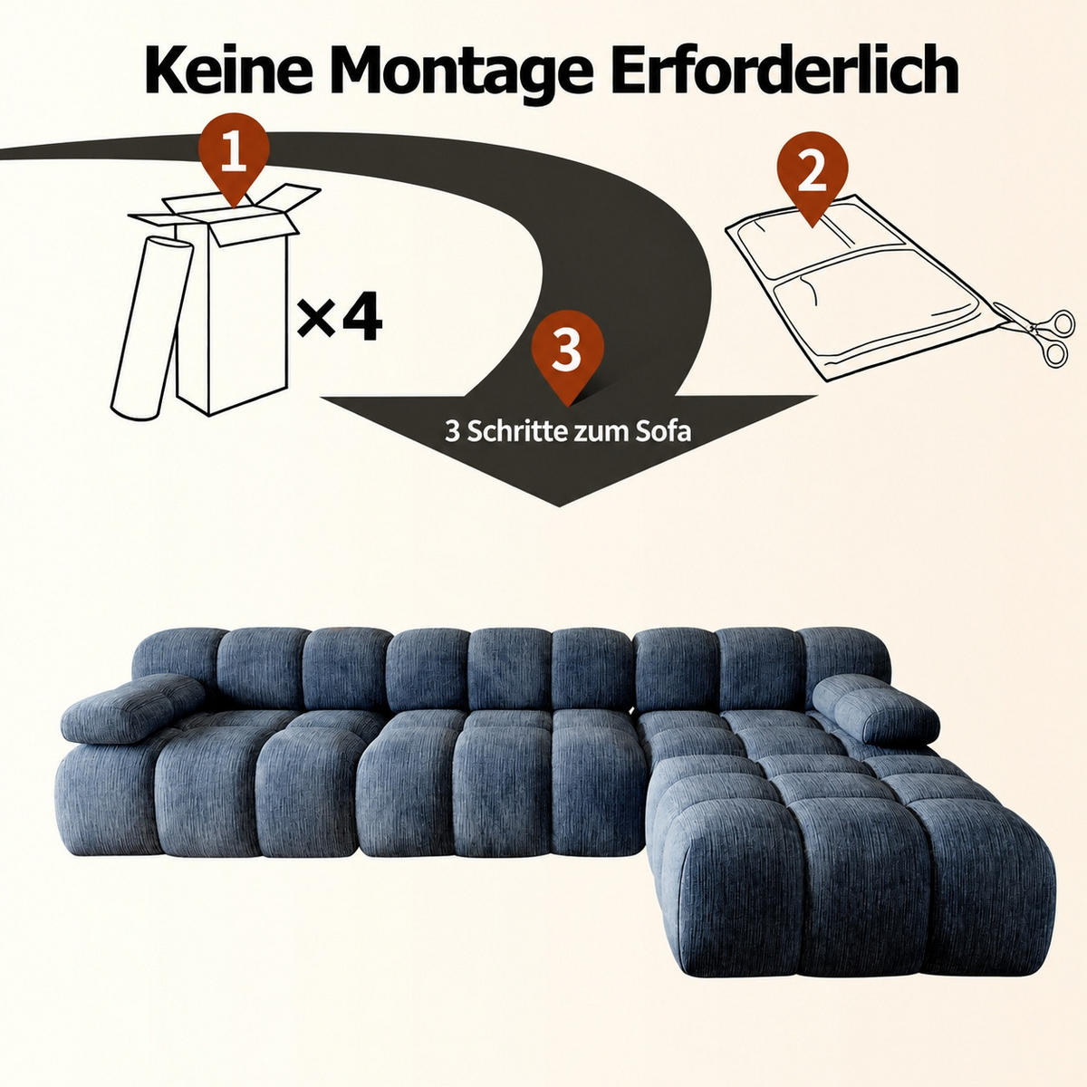 ECKSOFA 300/200/68 cm Blau Stoff mit 1 Fußhocker - Blau, Textil (200/300cm) - Oxeza