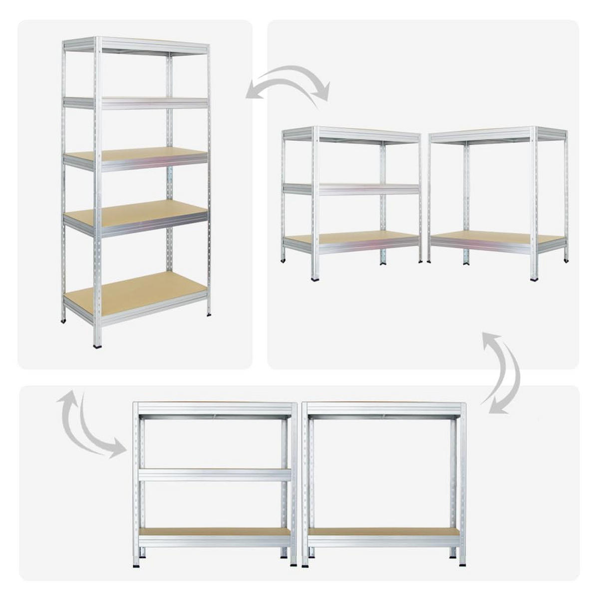 SCHWERLASTREGAL Rivet 180x90x45 cm Fachlast 250 kg Innovatives Stecksystem Verzinkt - Silberfarben, Metall (90/180/45cm) - PROREGAL
