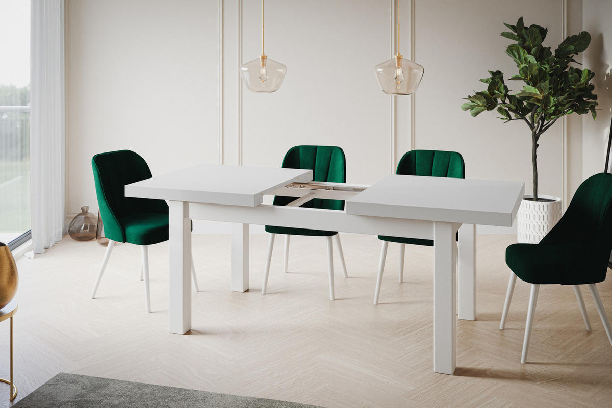 ESSZIMMERTISCH CLASSIC, ausziehbarer Tisch 120-160X80X78 cm, Farbe: Weiß, mit Holzbeinen in Farbe Weiß - Weiß, Holzwerkstoff (120/80/78cm) - Alpi-Möbel
