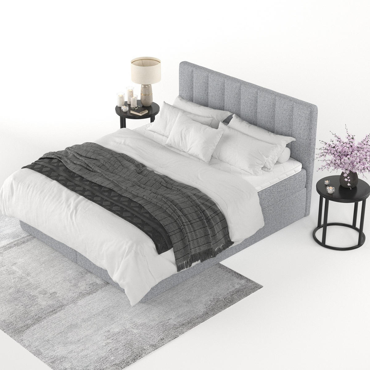 BOXBETT Lusso 200/200 cm Grau im Riva Stoff - Schwarz/Grau, Holz/Holzwerkstoff (200/200cm) - AltaBeds