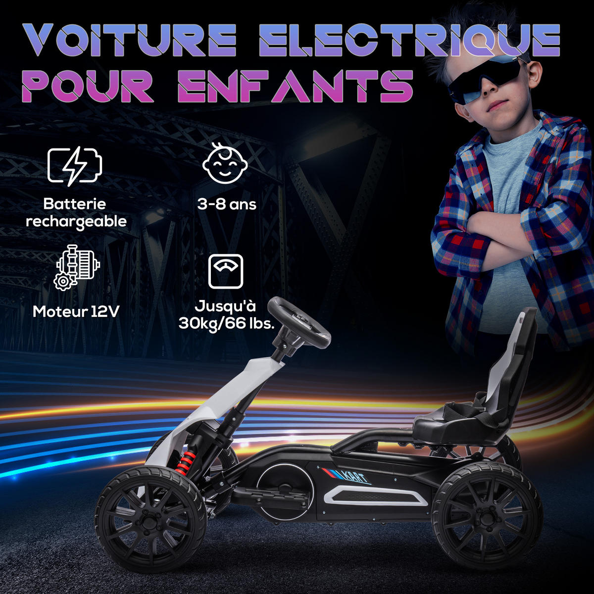 KINDER-ELEKTROKART DE-13137 einstellbare Geschwindigkeit Weiß - Weiß, Kunststoff (100/58/58.5cm) - ComfortXL