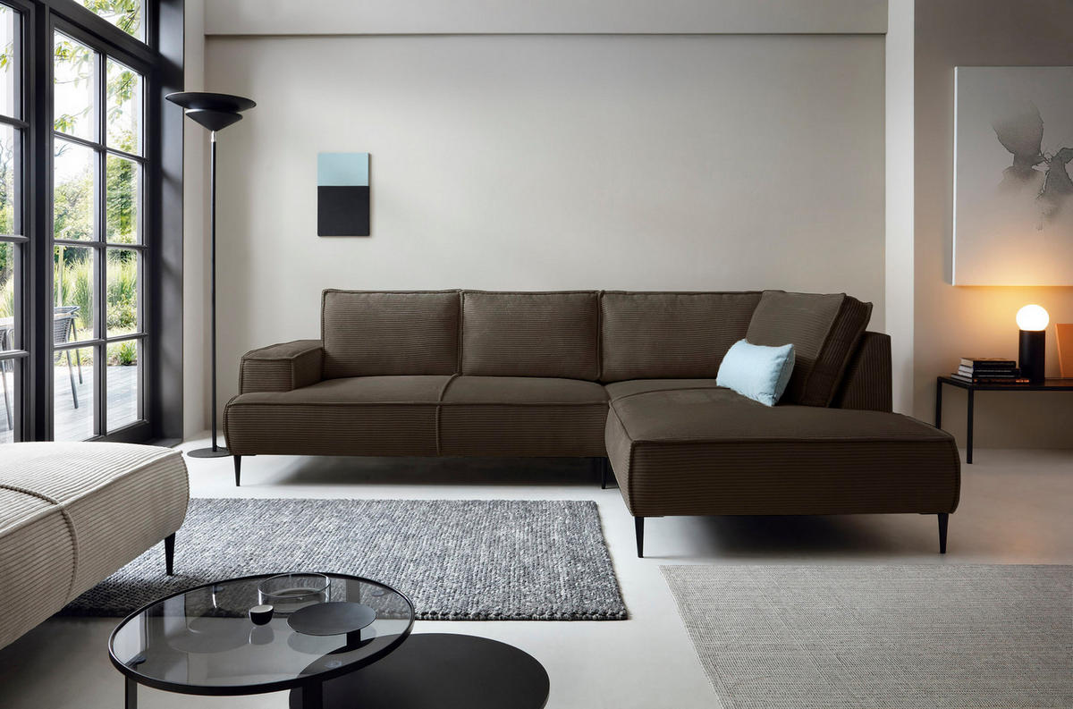 SCHLAFSOFA 275 cm L-Form Harmonia mit Beinen, Rechts, Braun - Braun, Holz (195/275cm) - Emporius