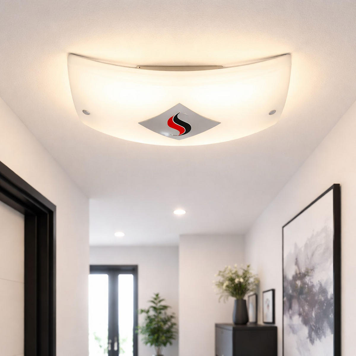 DECKENLEUCHTE Glas Weiß Flammen Motiv - Weiß, Glas (34/34/34cm)